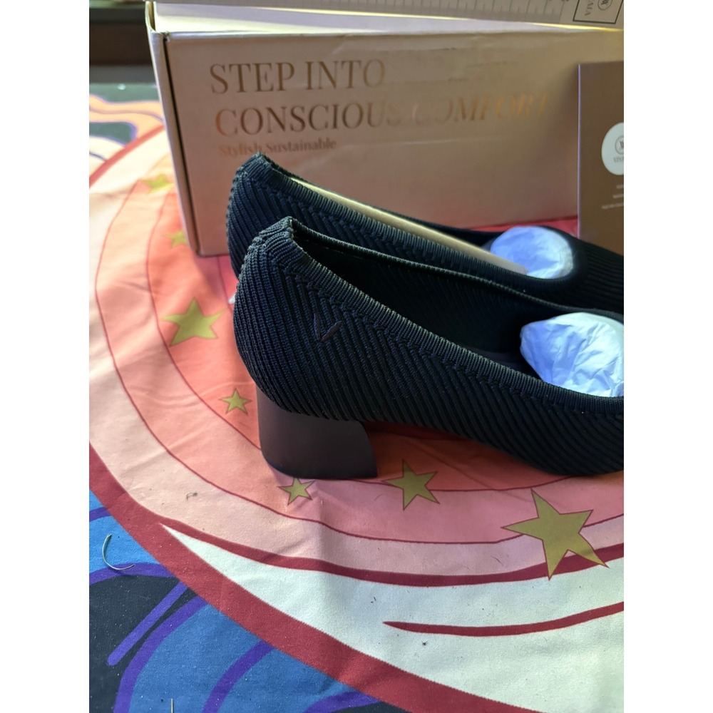 Vivaia Margot Square Toe Block Heel Pumps Black Knit Sustainable Shoes EU 37 - Picture 9 of 15